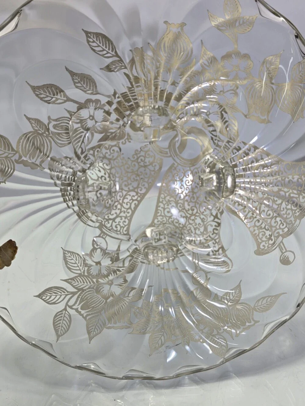 Vtg Silver City Sterling on Crystal Christmas Bells Scalloped Serving Platter